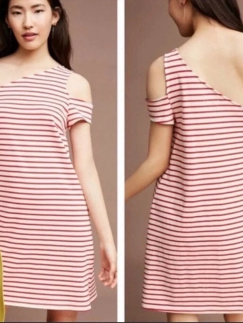 Anthropologie Maeve Marketa One-Shoulder Dress Red Cream Size L Coastal Tailgate - Picture 9 of 9